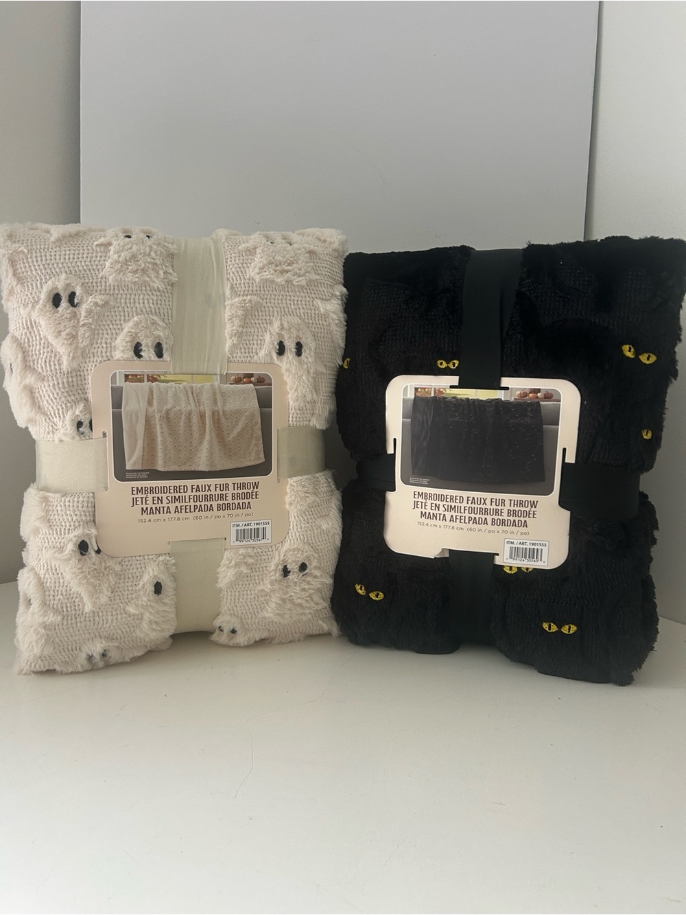 VIRAL Northwest Halloween Throw Blanket Faux Fur Embroidered Cozy Ivory Ghosts